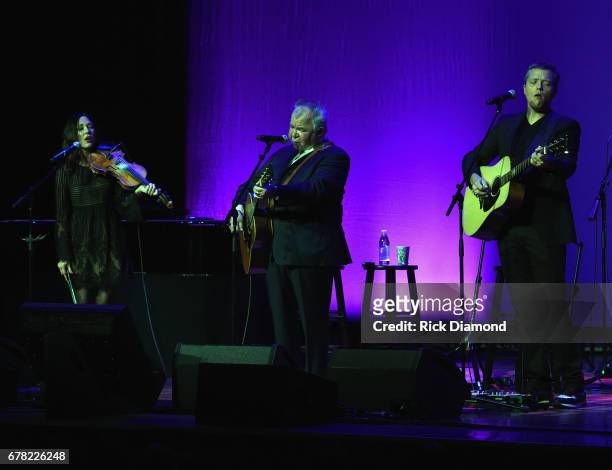 Singers/Songwriters Amanda Shires, John Prine and Jason Isbell perform during Love Letters: Thistle Farms Turns 20 at the Ryman Auditorium on May 3,...