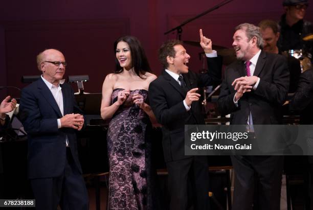 Art Garfunkel, Catherine Zeta-Jones, Michael Feinstein and Jimmy Webb perform during a tribute concert honoring Jimmy Webb at Carnegie Hall on May 3,...