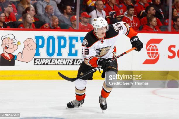 Jakob Silfverberg of the Anaheim Ducks skates against the Calgary Flames during Game One of the Western Conference First Round during the 2017 NHL...