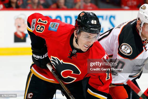 Matthew Tkachuk of the Calgary Flames skates against the Anaheim Ducks during Game Three of the Western Conference First Round during the 2017 NHL...