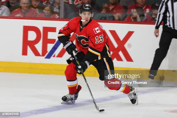 Johnny Gaudreau of the Calgary Flames skates against the Anaheim Ducks during Game Four of the Western Conference First Round during the 2017 NHL...