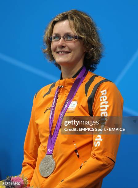 Silver Medalist Netherland's Magda Toeters after the Women's 100m Breaststroke - SB14 Final, during the Paralympic Games in London.