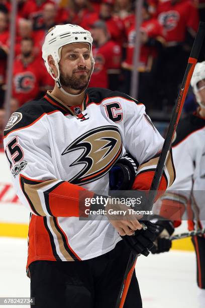 Ryan Getzlaf of the Anaheim Ducks skates against the Calgary Flames during Game Four of the Western Conference First Round during the 2017 NHL...