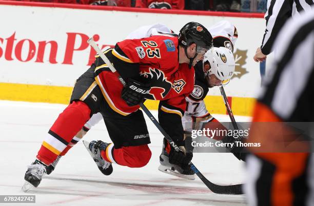 Sean Monahan of the Calgary Flames skates against the Anaheim Ducks during Game Four of the Western Conference First Round during the 2017 NHL...