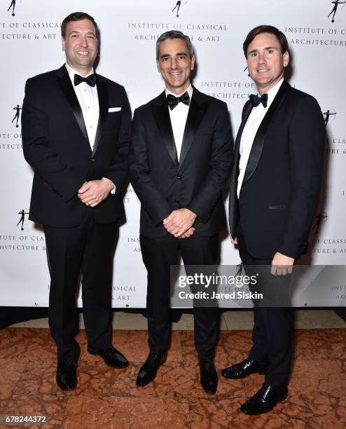 Andrew Cogar, Daniel Dokos and Bryan Graybill attend 2017 ICAA Arthur Ross Awards at The University Club on May 1, 2017 in New York City.