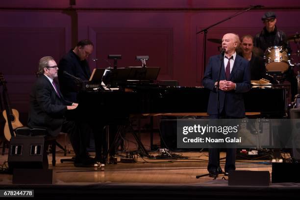Art Garfunkel and Jimmy Webb perform during a tribute concert honoring Jimmy Webb at Carnegie Hall on May 3, 2017 in New York City.