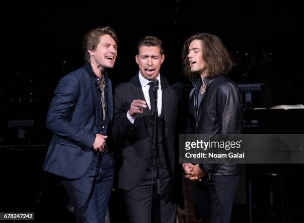 Taylor Hanson, Isaac Hanson and Zac Hanson of the band Hanson perform during a tribute concert honoring Jimmy Webb at Carnegie Hall on May 3, 2017 in...