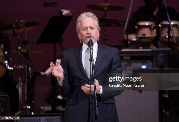 Michael Douglas speaks onstage during a tribute concert honoring Jimmy Webb at Carnegie Hall on May 3, 2017 in New York City.