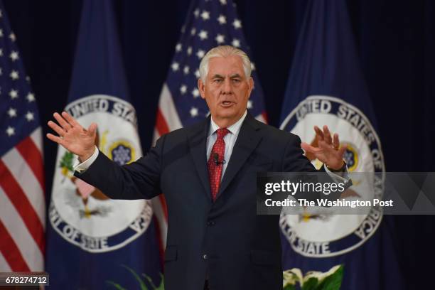 Secretary of State Rex W. Tillerson addresses U.S. Department of State employees in the Dean Acheson Auditorium of the Department of State on...