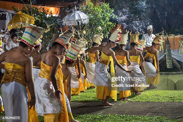 galungan festival at batukaru temple,bali island - balinese headdress stock pictures, royalty-free photos & images