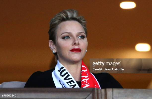 Princess Charlene of Monaco attends the UEFA Champions League semi final first leg match between AS Monaco and Juventus Turin at Stade Louis II on...