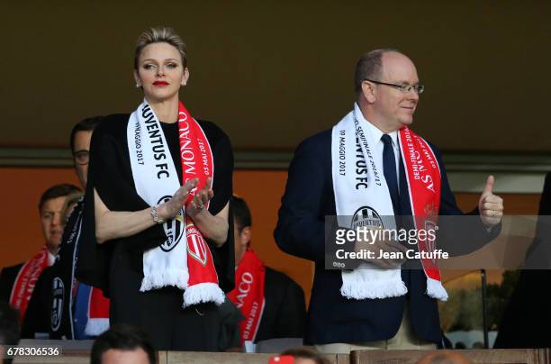 Prince Albert II of Monaco and Princess Charlene of Monaco attend the UEFA Champions League semi final first leg match between AS Monaco and Juventus...