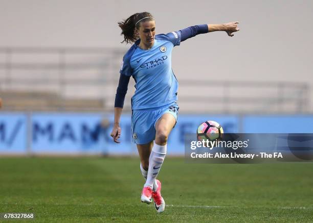 Jill Scott of Manchester City Women in action during the WSL 1 match between Manchester City Women and Birmingham City Ladies at City Academy on May...