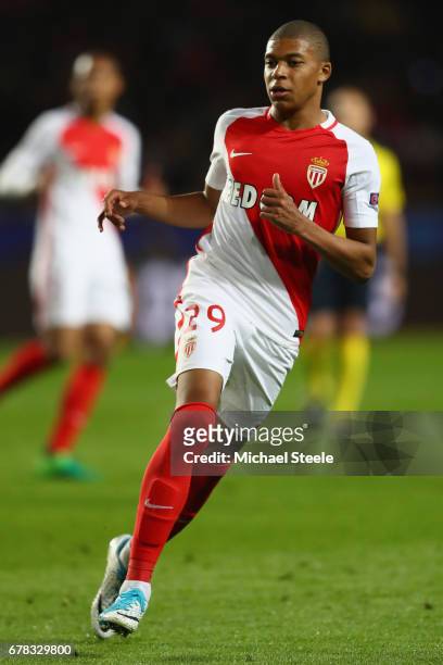 Kylian Mbappe of Monaco during the UEFA Champions League Semi Final first leg match between AS Monaco v Juventus at Stade Louis II on May 3, 2017 in...