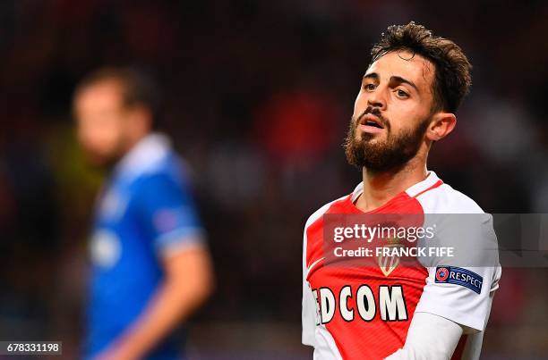 Monaco's Portuguese midfielder Bernardo Silva reacts during the UEFA Champions League semi-final first leg football match between Monaco and Juventus...