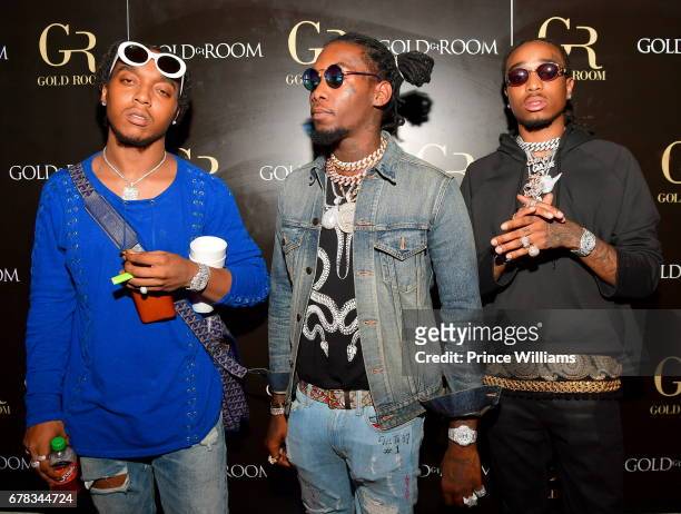 Members of The Group Migos, Takeoff, Offset and Quavo attend The Official Concert After Party Hosted By Chris Brown at Gold Room on May 3, 2017 in...