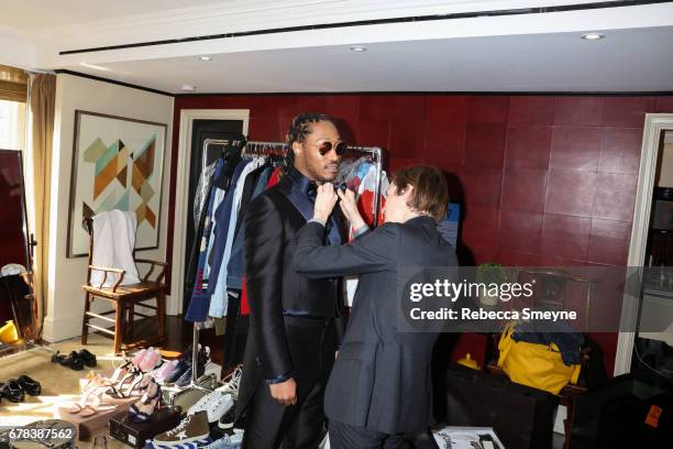 Future gets ready for the Costume Institute Gala in a suite at the Carlyle Hotel on May 1, 2017 in New York City.