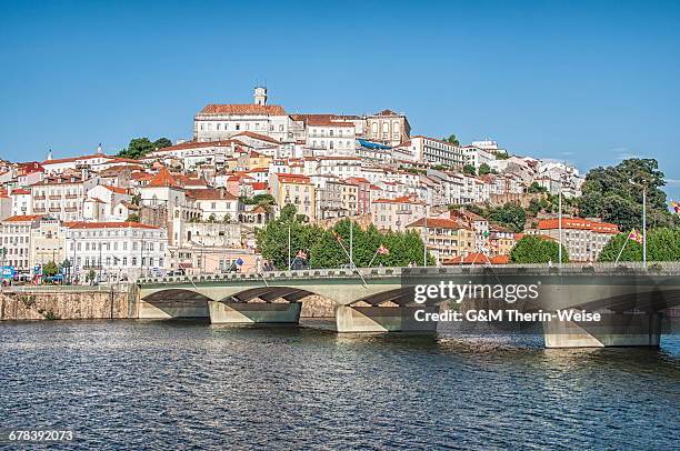 view to the old city and the university over the mondego river, coimbra, unesco world heritage site, beira province, portugal, europe  - mondego stock pictures, royalty-free photos & images
