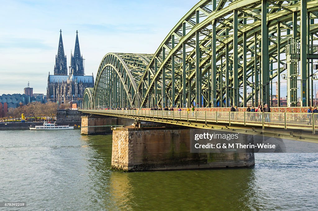 Cologne Cathedral and Hohenzollern Bridge, Cologne (Koln), North Rhine Westphalia, Germany, Europe