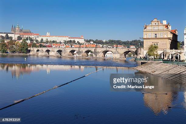 view over the river vltava to smetana museum, charles bridge and the castle district with st vitus cathedral and royal palace, unesco world heritage site, prague, bohemia, czech republic, europe - smetana museum stock pictures, royalty-free photos & images