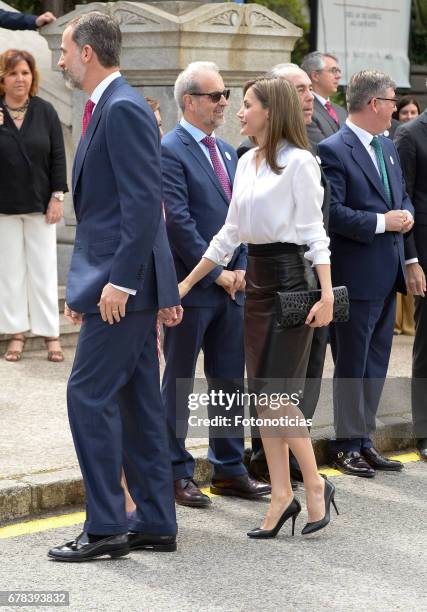 King Felipe VI of Spain and Queen Letizia of Spain arrive to the National Library on May 4, 2017 in Madrid, Spain.