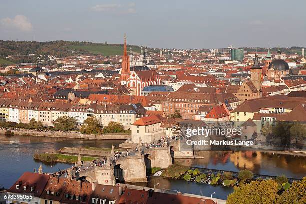 old bridge over the main river, augustinerkirche church, grafeneckart tower, townhall, wurzburg, franconia, bavaria, germany, europe - wurzburg stock pictures, royalty-free photos & images