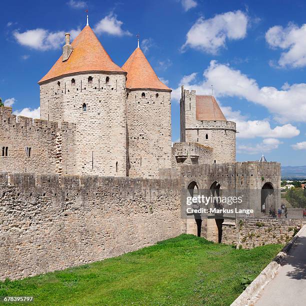 la cite, medieval fortress city, carcassonne, unesco world heritage site, languedoc-roussillon, france, europe - guy carcassonne stock pictures, royalty-free photos & images