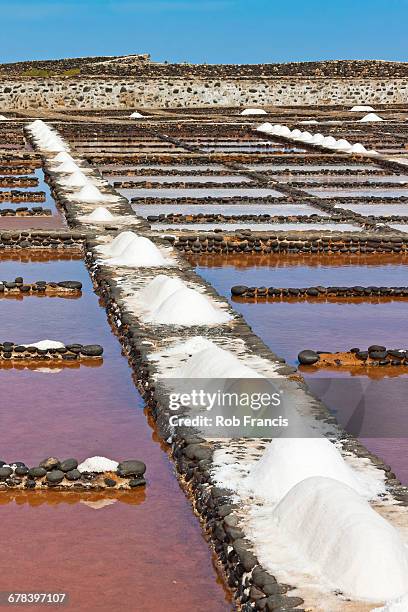 salt pans still in use at el carmen salinas and salt museum on the east coast, caleta de fuste, fuerteventura, canary islands, spain, europe - caleta de fuste stock pictures, royalty-free photos & images