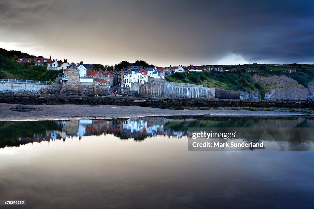 Stormy sky at Robin Hoods Bay, Yorkshire, England, United Kingdom, Europe