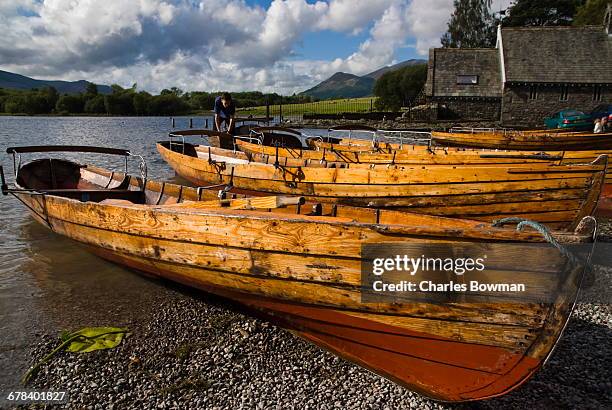 boats, derwentwater, lake district national park, cumbria, england, united kingdom, europe - bowman lake stock pictures, royalty-free photos & images