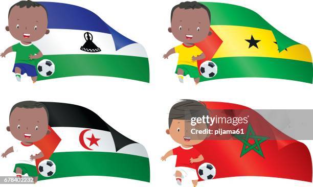 illustrations, cliparts, dessins animés et icônes de drapeaux et enfants du monde football - maroc foot