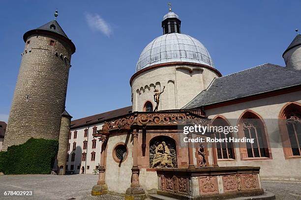 maschikuli tower and the marienkirche, one of the oldest round churches in germany, marienberg fortress, wurzburg, bavaria, germany, europe - marienberg stock pictures, royalty-free photos & images