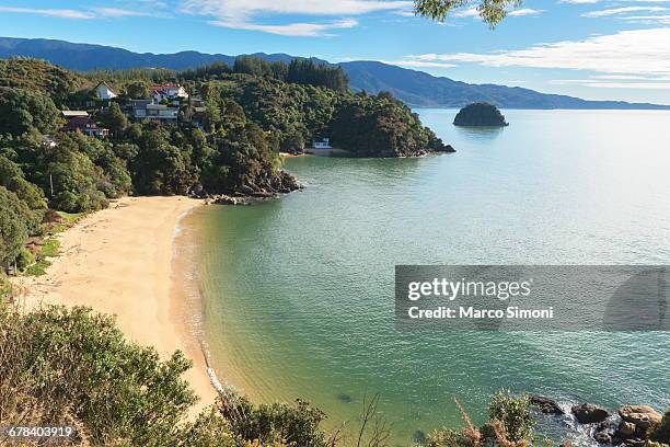 kaiteriteri coast, abel tasman national park, south island, new zealand, pacific  - kaiteriteri stockfoto's en -beelden