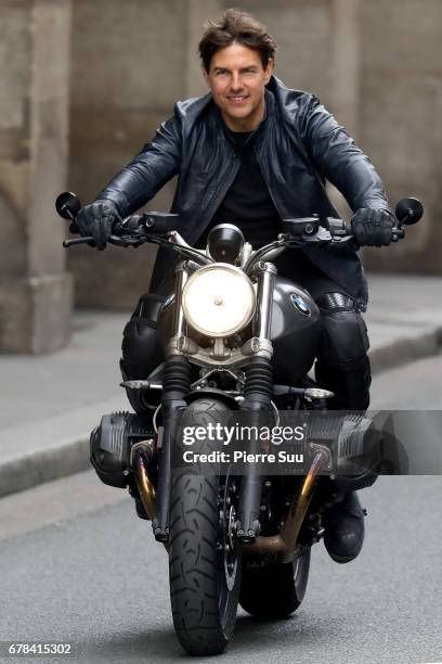 Actor Tom Cruise is seen on the set of Set of Mission : Impossible 6 on May 4, 2017 in Paris, France.