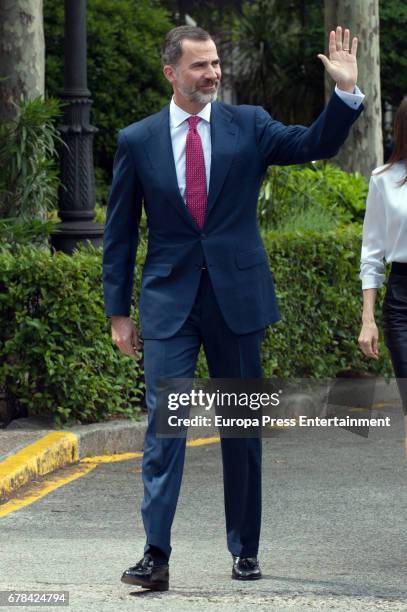 King Felipe of Spain arrives at the opening of the exhibition 'Scripta. Tesoros manuscritos de la Universidad de Salamanca' at the National Library...