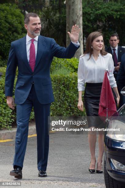 King Felipe of Spain and Queen Letizia of Spain arrive at the opening of the exhibition 'Scripta. Tesoros manuscritos de la Universidad de Salamanca'...