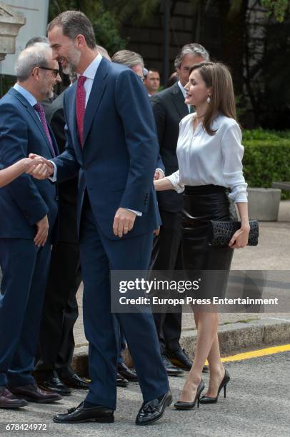 King Felipe of Spain and Queen Letizia of Spain arrive at the opening of the exhibition 'Scripta. Tesoros manuscritos de la Universidad de Salamanca'...