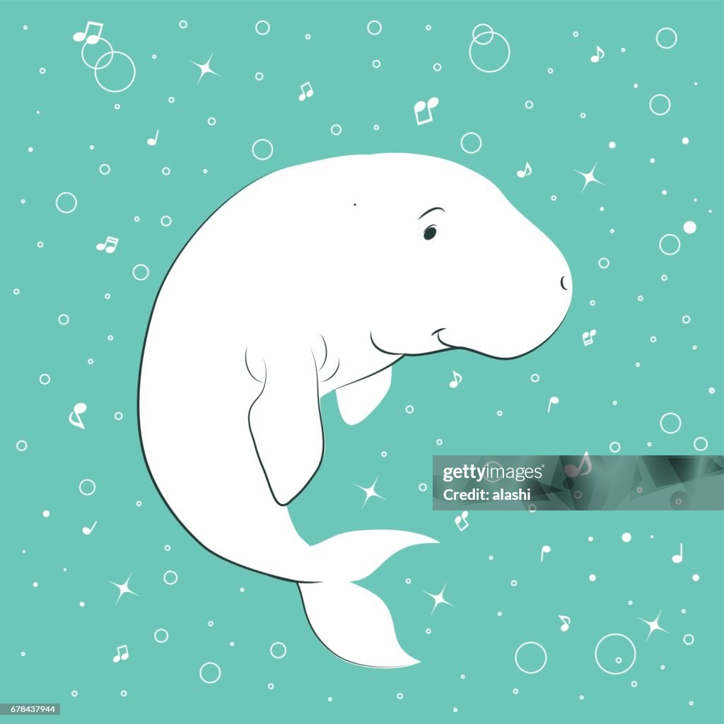 Happy Dugong singing and dancing, playing with bubbles