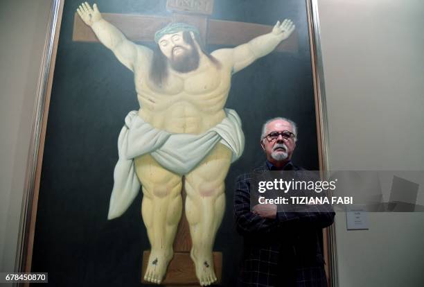 Colombian artist Fernando Botero, poses during a press preview of the exhibition "Botero" at the Vittoriano museum in Rome. The exhibition will run...