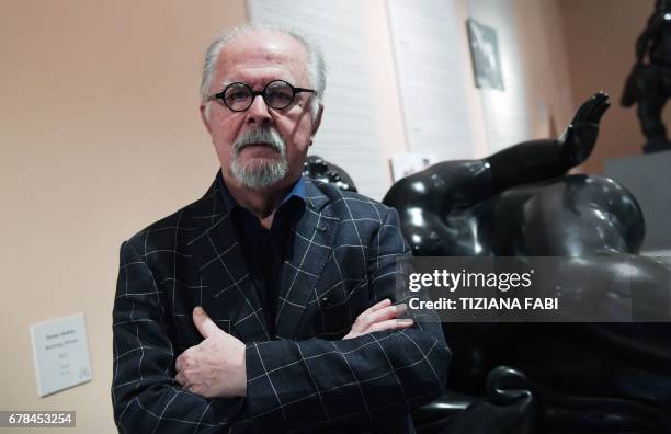 Colombian artist Fernando Botero, poses during a press preview of the exhibition "Botero" at the Vittoriano museum in Rome. The exhibition will run...