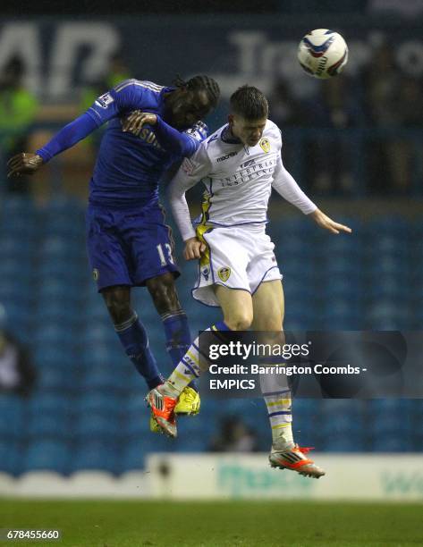 Leeds United's Samuel Byram and Chelsea's Victor Moses battle for the ball