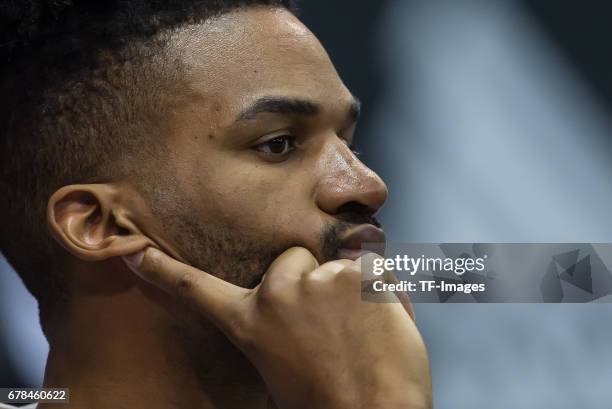 Evans Dwayne of Giessen 46ers looks on during the match between FC Bayern Muenchen and Giessen 46ers at Audi Dome on May 1, 2017 in Munich, Germany.