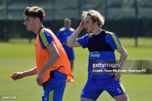 Joe Williams and Tom Davies during the Everton FC training session at USM Finch Farm on May 4, 2017 in Halewood, England.