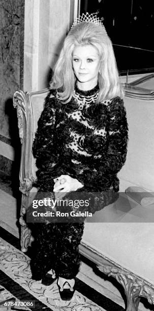 Monique van Vooren attends Diamond Ball on January 27, 1969 at the Plaza Hotel in New York City.