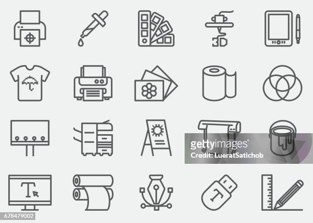 print line icons | eps 10 - computer printer stock illustrations