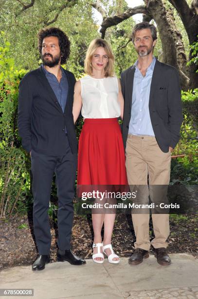 Francesco Scianna, Kim Rossi Stuart and Rike Schmid attend a photocall for 'Il Commissario Maltese' in Rome on May 4, 2017 in Rome, Italy.