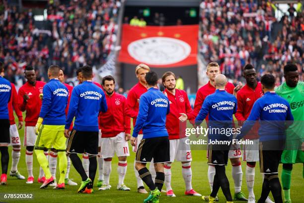 Illustration Entering players during the Uefa Europa League, semi final first leg match, between Ajax Amsterdam and Olympique Lyonnais at Amsterdam...