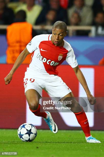 Kylian Mbappe of Monaco during the UEFA Champions League Semi Final first leg match between AS Monaco v Juventus at Stade Louis II on May 3, 2017 in...