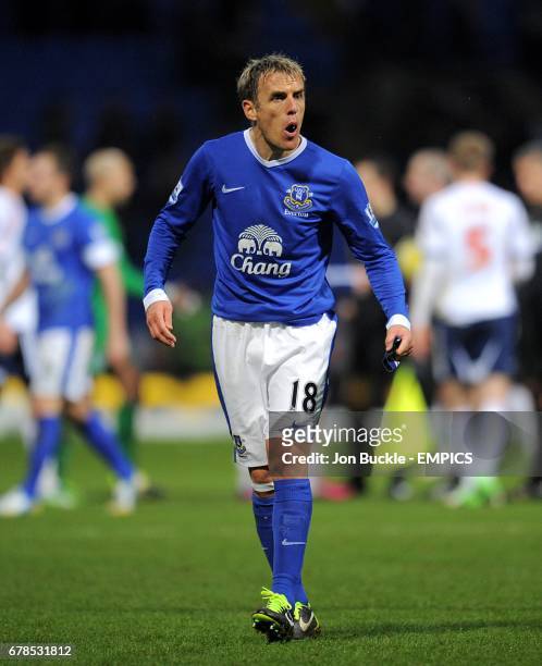 Everton's Phil Neville shouts after the final whistle