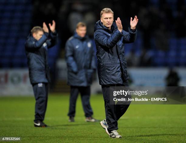 Everton manager David Moyes applauds the fans after the game
